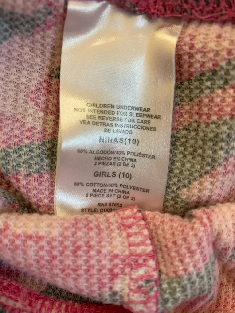 Duck Dynasty Y2K Camo Thermal Girls Size 10 Pajama Set. 3976N